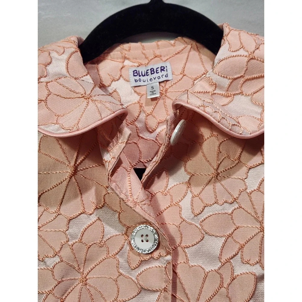 Bluberi Boulevard Girls Pink Swing Coat‎ Size 5 Textured Jacquard Valentines Day